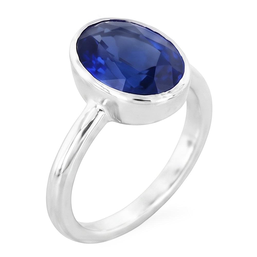 Anello solitario con zaffiro taglio ovale castone set 2 carati gioielli da donna