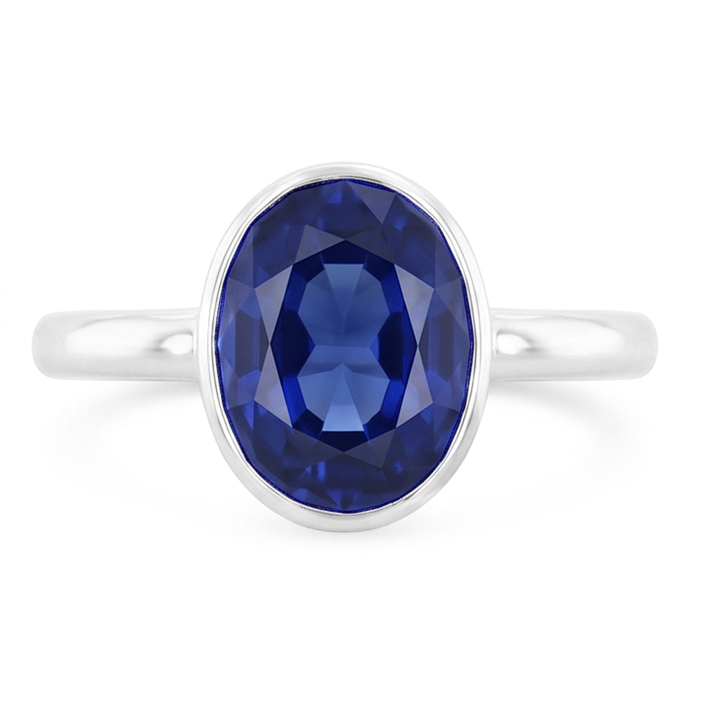 Anello solitario con zaffiro taglio ovale castone set 2 carati gioielli da donna