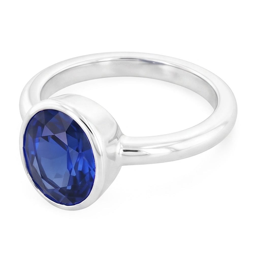 Anello solitario con zaffiro taglio ovale castone set 2 carati gioielli da donna