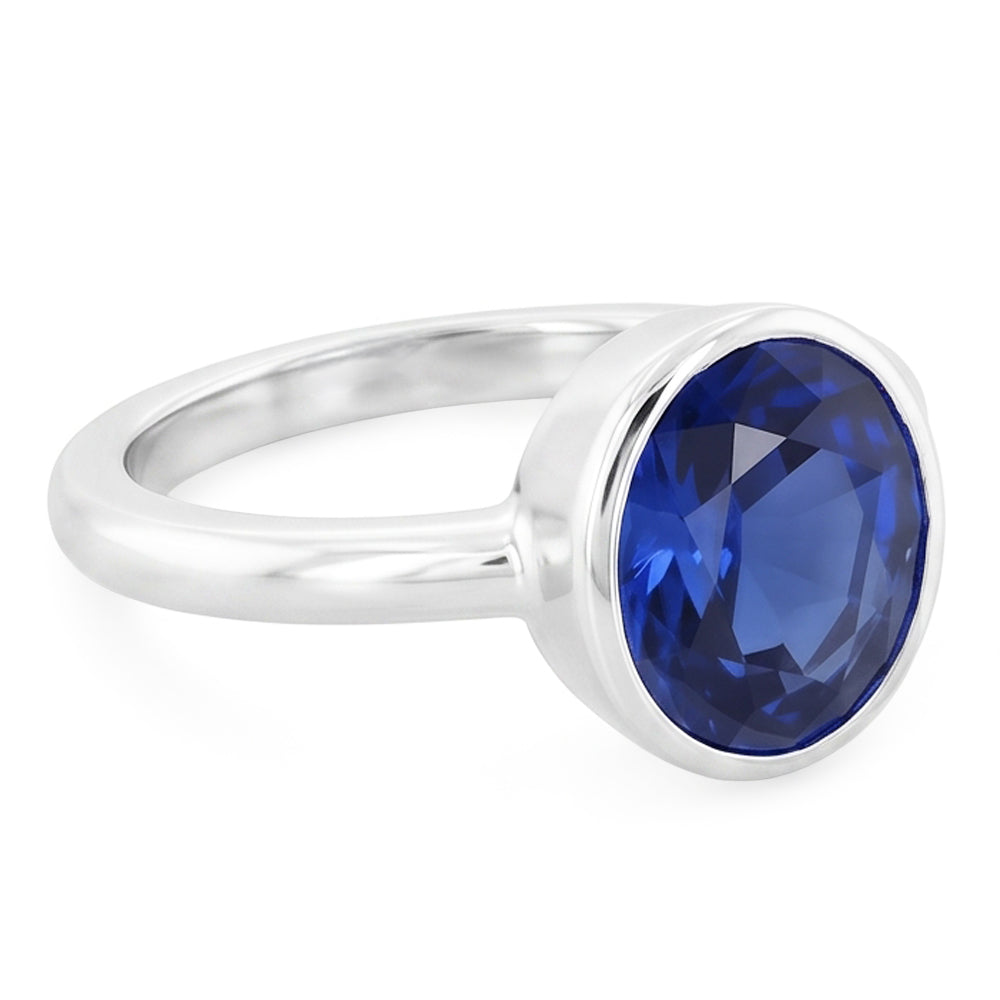 Anello solitario con zaffiro taglio ovale castone set 2 carati gioielli da donna