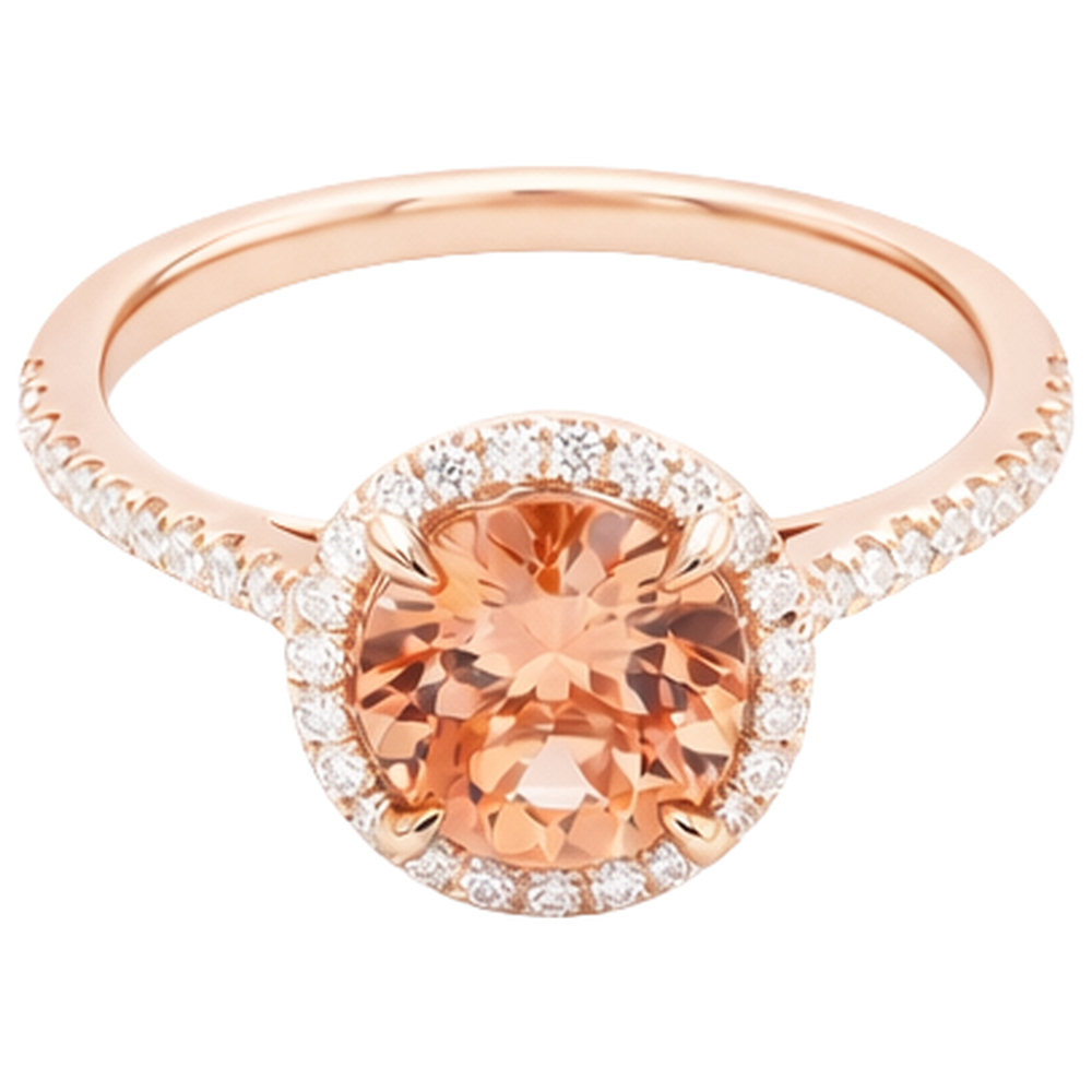 Anello solitario da 10.75 ct con Morganite e diamanti in oro 14K