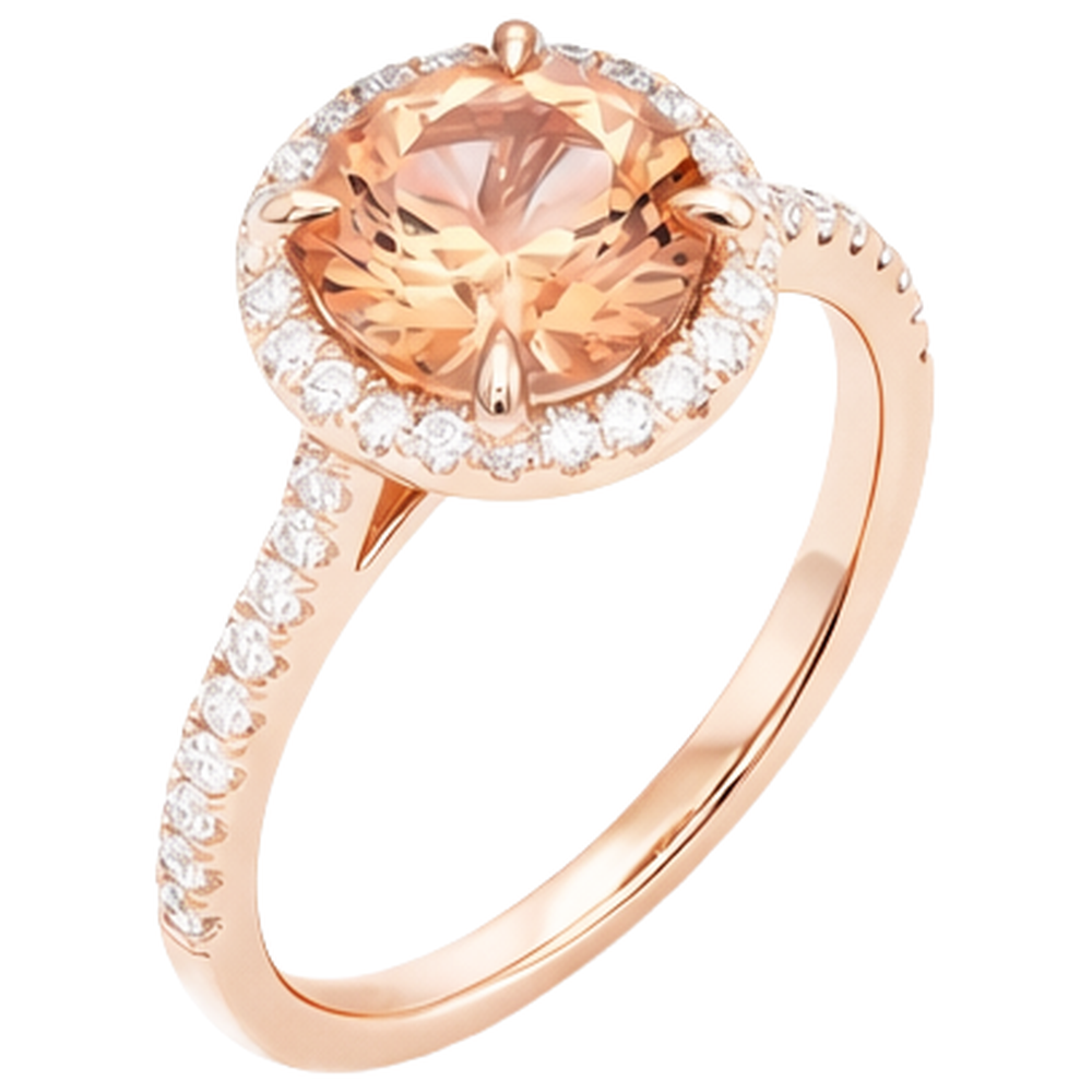 Anello solitario da 10.75 ct con Morganite e diamanti in oro 14K