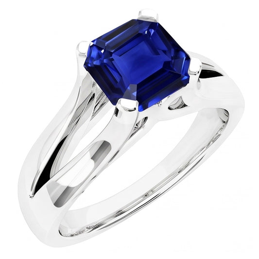 Anello solitario da 2 carati con gambo diviso. taglio Asscher. zaffiro Srilanka