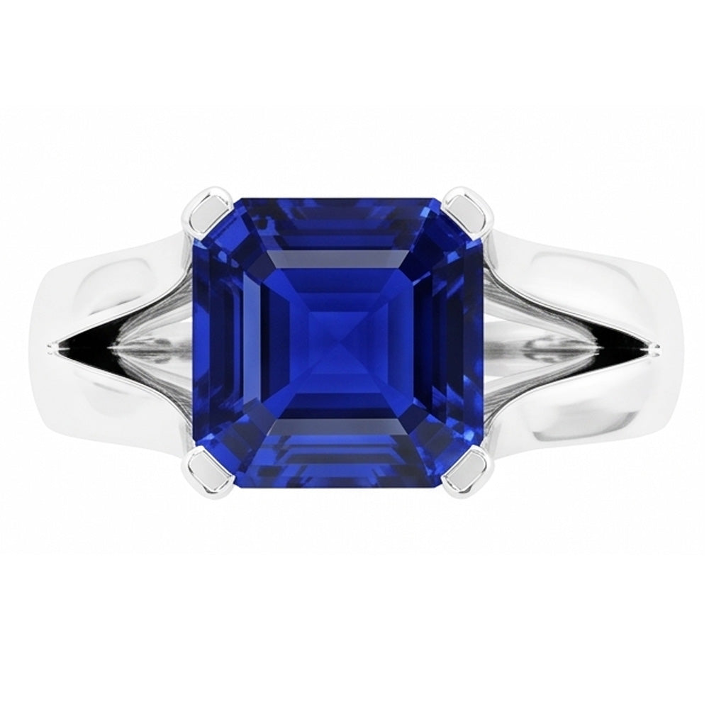 Anello solitario da 2 carati con gambo diviso. taglio Asscher. zaffiro Srilanka