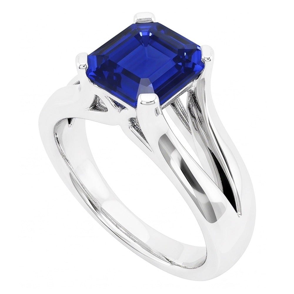 Anello solitario da 2 carati con gambo diviso. taglio Asscher. zaffiro Srilanka