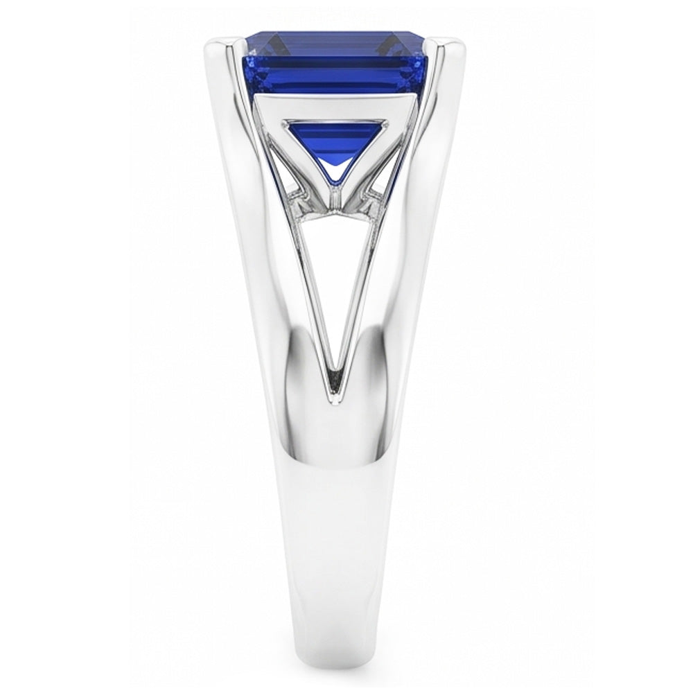 Anello solitario da 2 carati con gambo diviso. taglio Asscher. zaffiro Srilanka