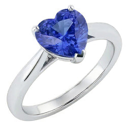 Anello solitario da 2 carati con polo a cuore incastonato in oro zaffiro azzurro 14K