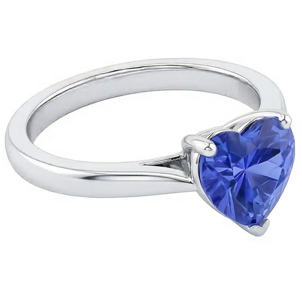 Anello solitario da 2 carati con polo a cuore incastonato in oro zaffiro azzurro 14K