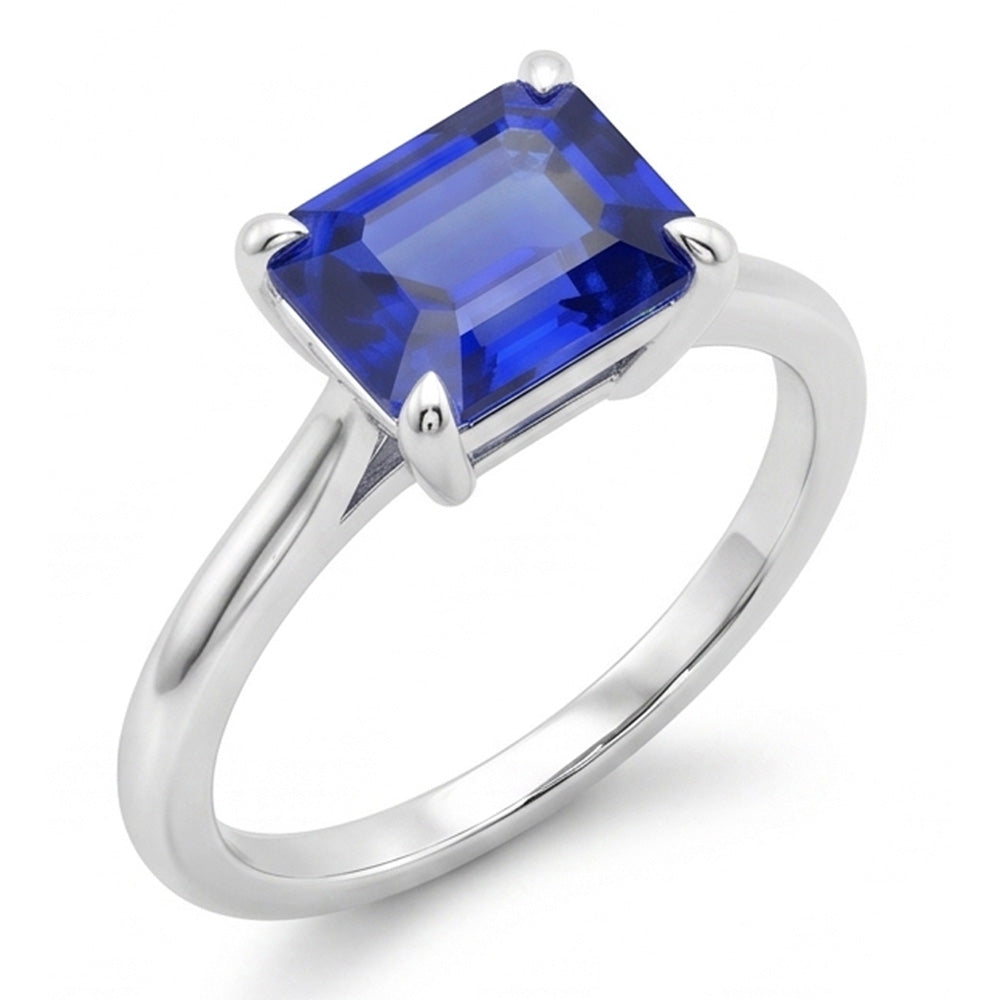 Anello solitario da donna. 2 carati. set di griffe. zaffiro Srilanka taglio smeraldo