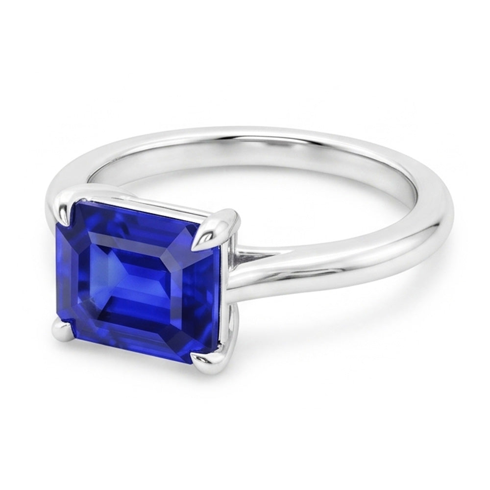 Anello solitario da donna. 2 carati. set di griffe. zaffiro Srilanka taglio smeraldo