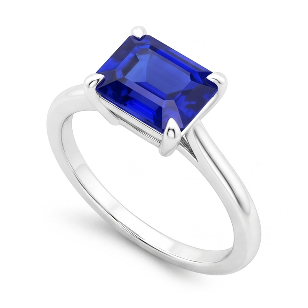 Anello solitario da donna. 2 carati. set di griffe. zaffiro Srilanka taglio smeraldo