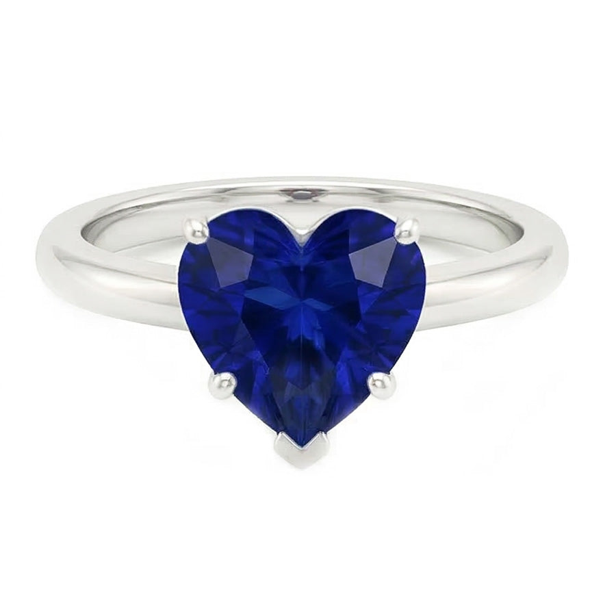 Anello solitario da donna a forma di cuore con zaffiro blu naturale 2 carati