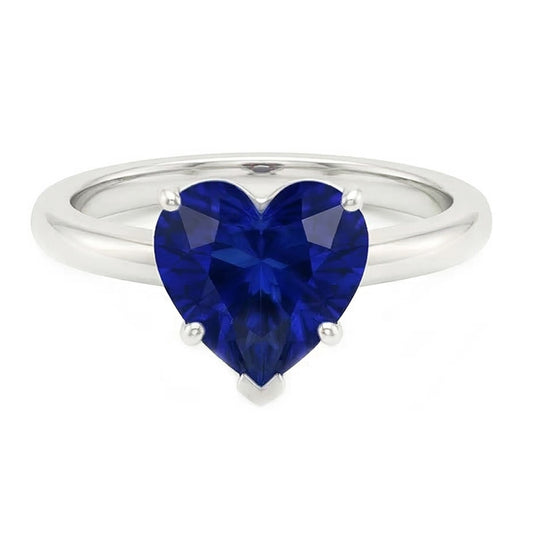 Anello solitario da donna a forma di cuore con zaffiro blu naturale 2 carati