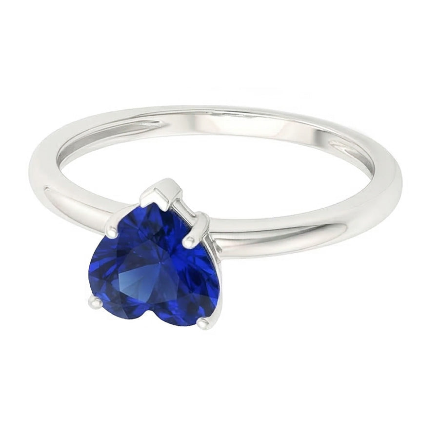 Anello solitario da donna a forma di cuore con zaffiro blu naturale 2 carati