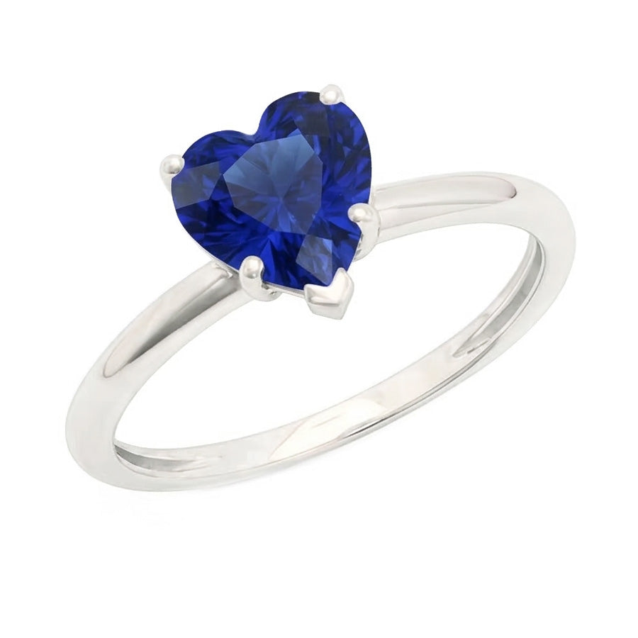 Anello solitario da donna a forma di cuore con zaffiro blu naturale 2 carati