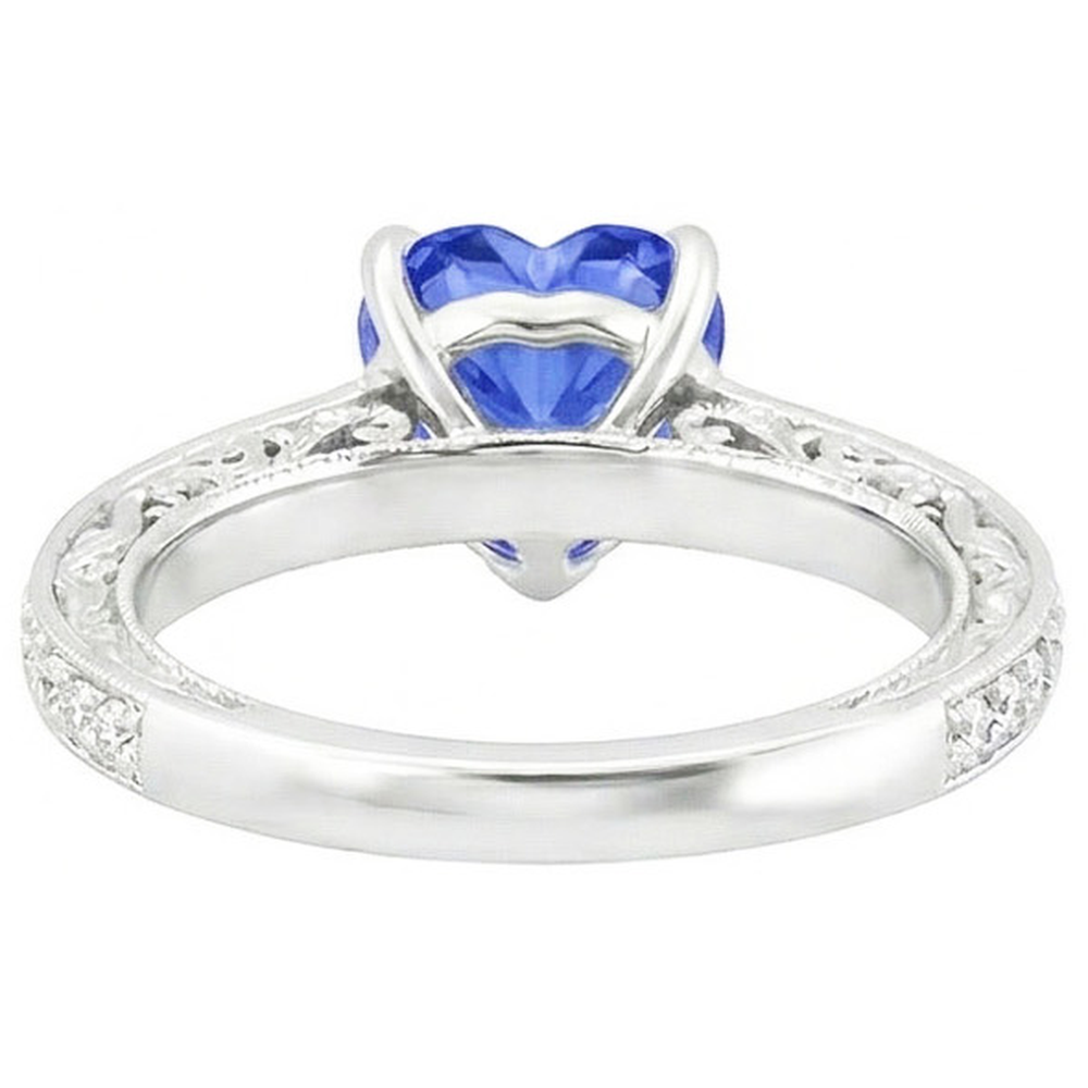 Anello solitario da donna con accenti di zaffiro blu cuore a 2 carati in oro bianco 14K