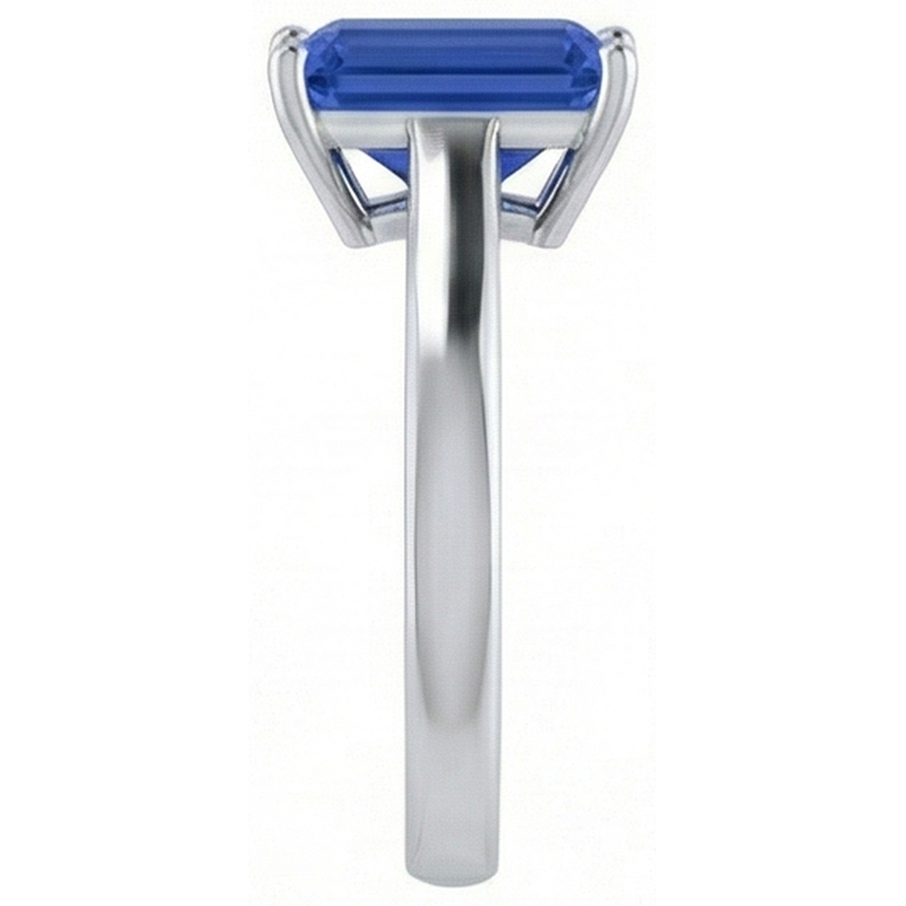 Anello solitario da donna con zaffiro blu smeraldo 2 carati oro bianco 14k