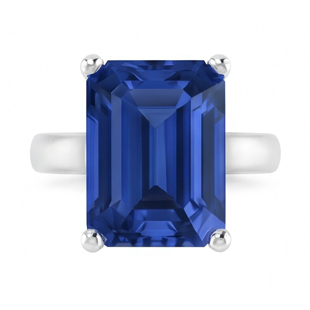 Anello solitario da donna con zaffiro blu smeraldo 2 carati oro bianco 14k