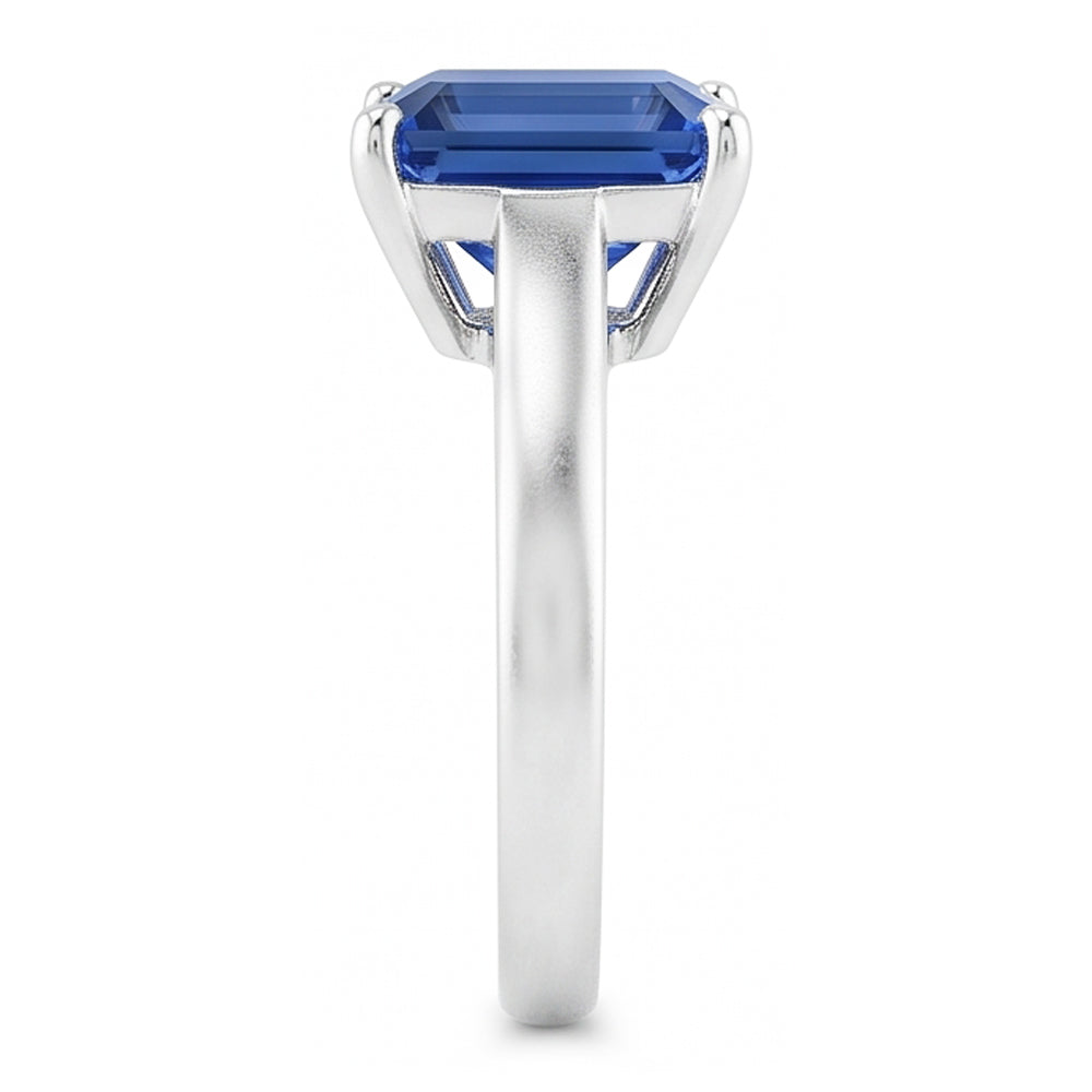 Anello solitario da donna con zaffiro blu smeraldo 2 carati oro bianco 14k