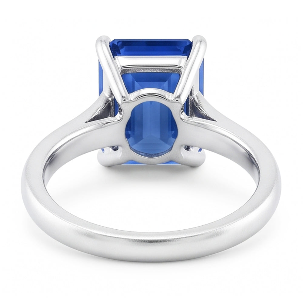 Anello solitario da donna con zaffiro blu smeraldo 2 carati oro bianco 14k