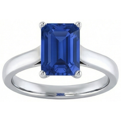 Anello solitario da donna con zaffiro blu smeraldo 2 carati oro bianco 14k