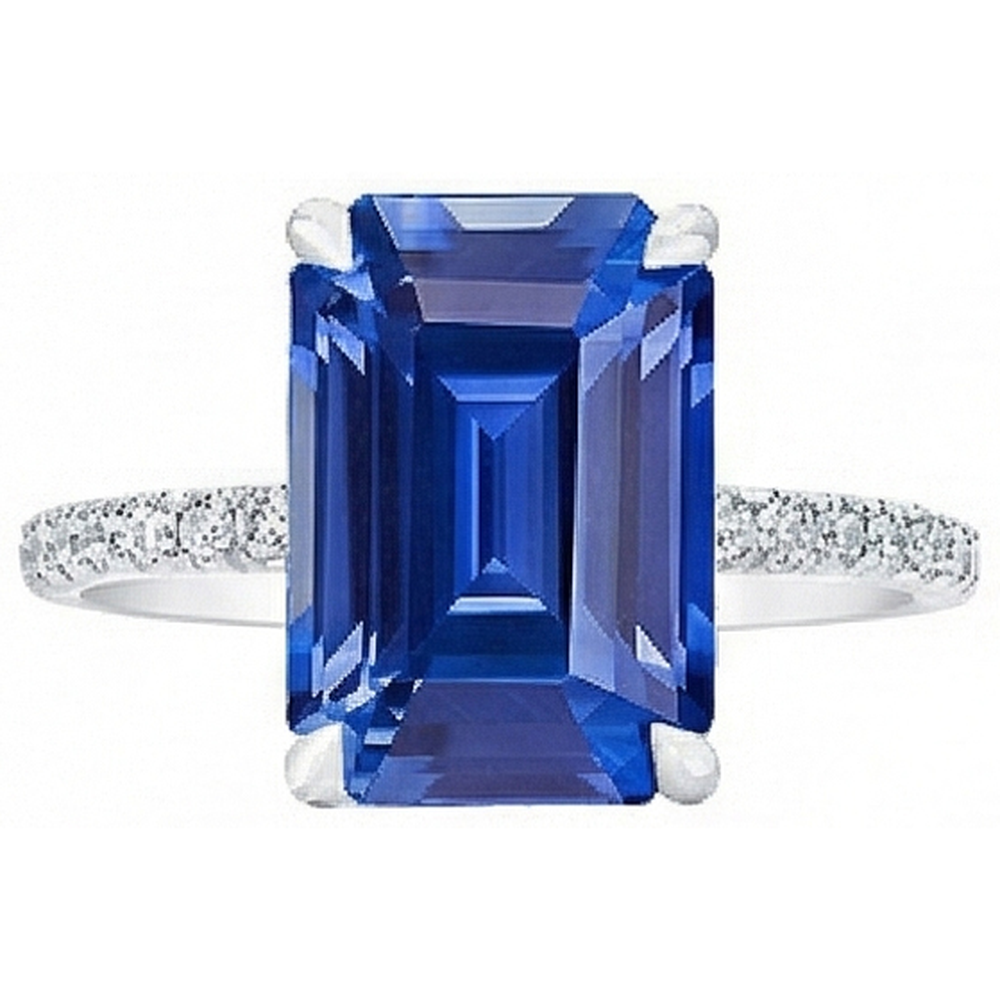 Anello solitario da donna con zaffiro blu smeraldo e diamanti accentati 5 carati