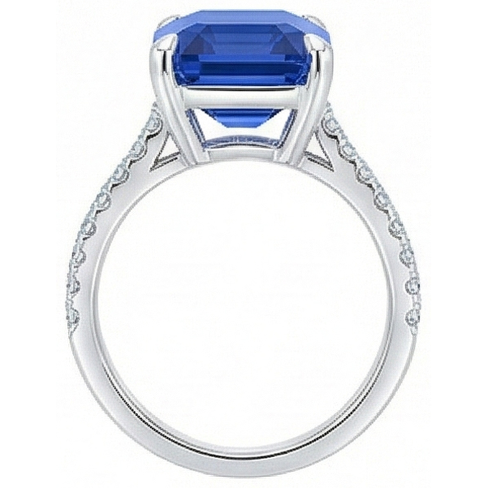 Anello solitario da donna con zaffiro blu smeraldo e diamanti accentati 5 carati
