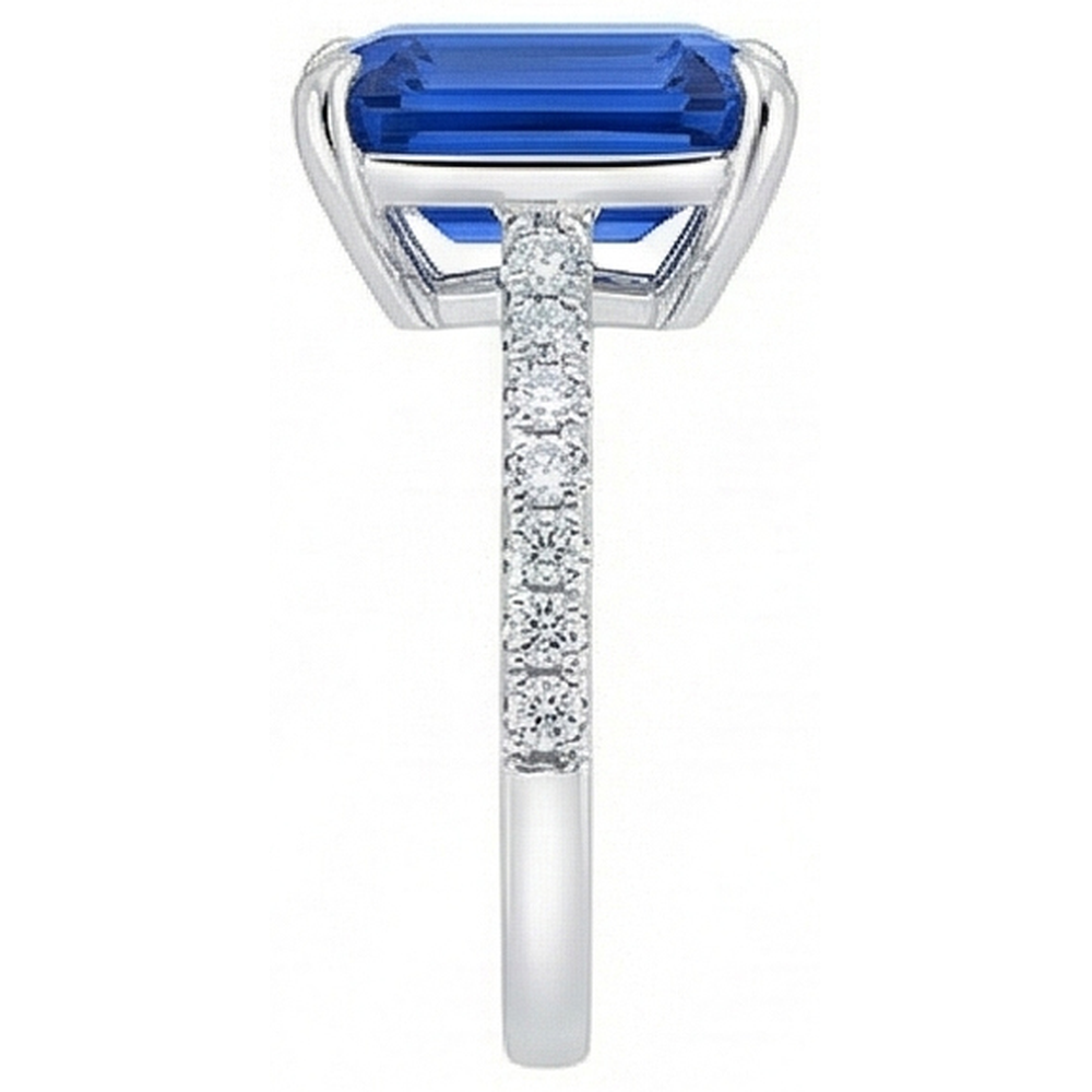 Anello solitario da donna con zaffiro blu smeraldo e diamanti accentati 5 carati