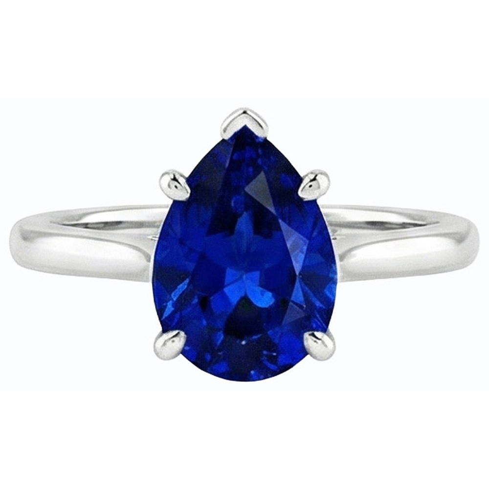 Anello solitario da donna con zaffiro di Ceylon a forma di pera in oro 14K 1 carato