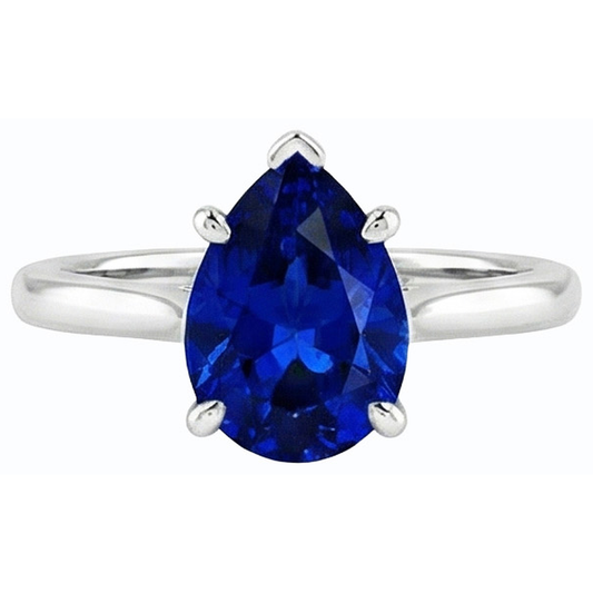 Anello solitario da donna con zaffiro di Ceylon a forma di pera in oro 14K 1 carato