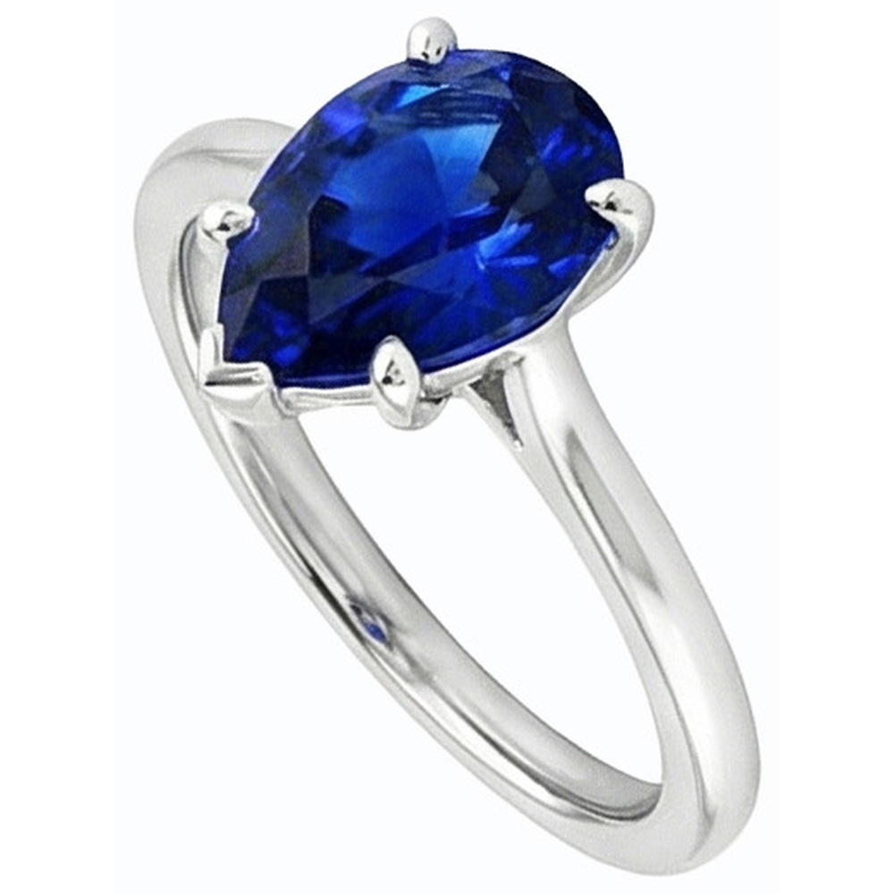 Anello solitario da donna con zaffiro di Ceylon a forma di pera in oro 14K 1 carato