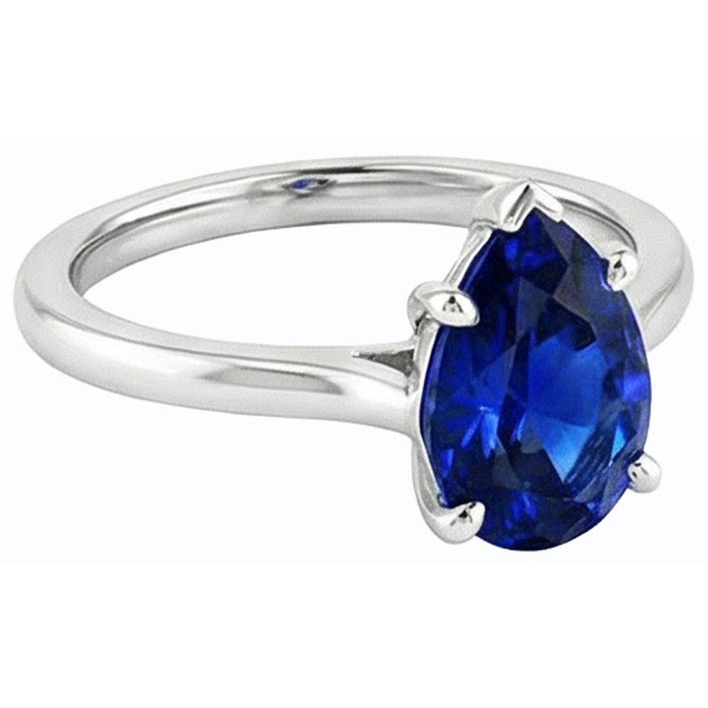 Anello solitario da donna con zaffiro di Ceylon a forma di pera in oro 14K 1 carato