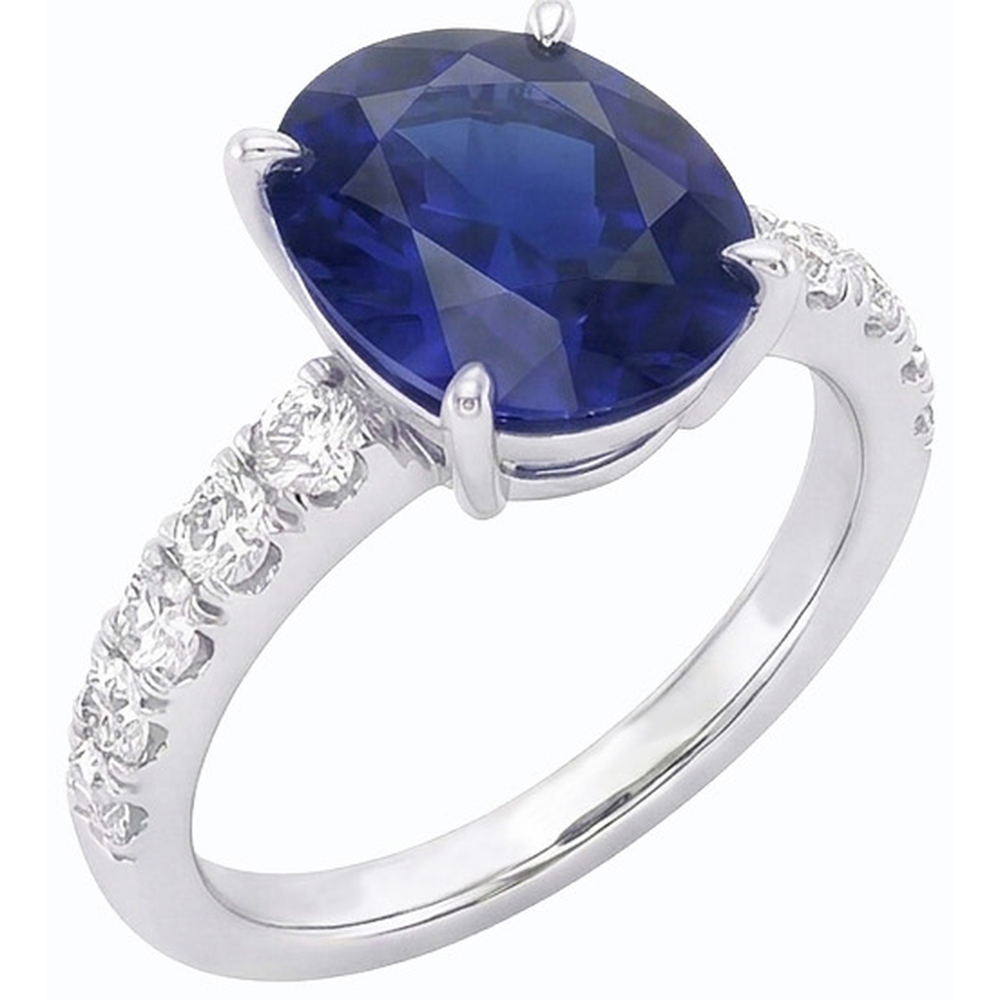 Anello solitario da donna con zaffiro taglio ovale e diamanti accentati 5.50 carati