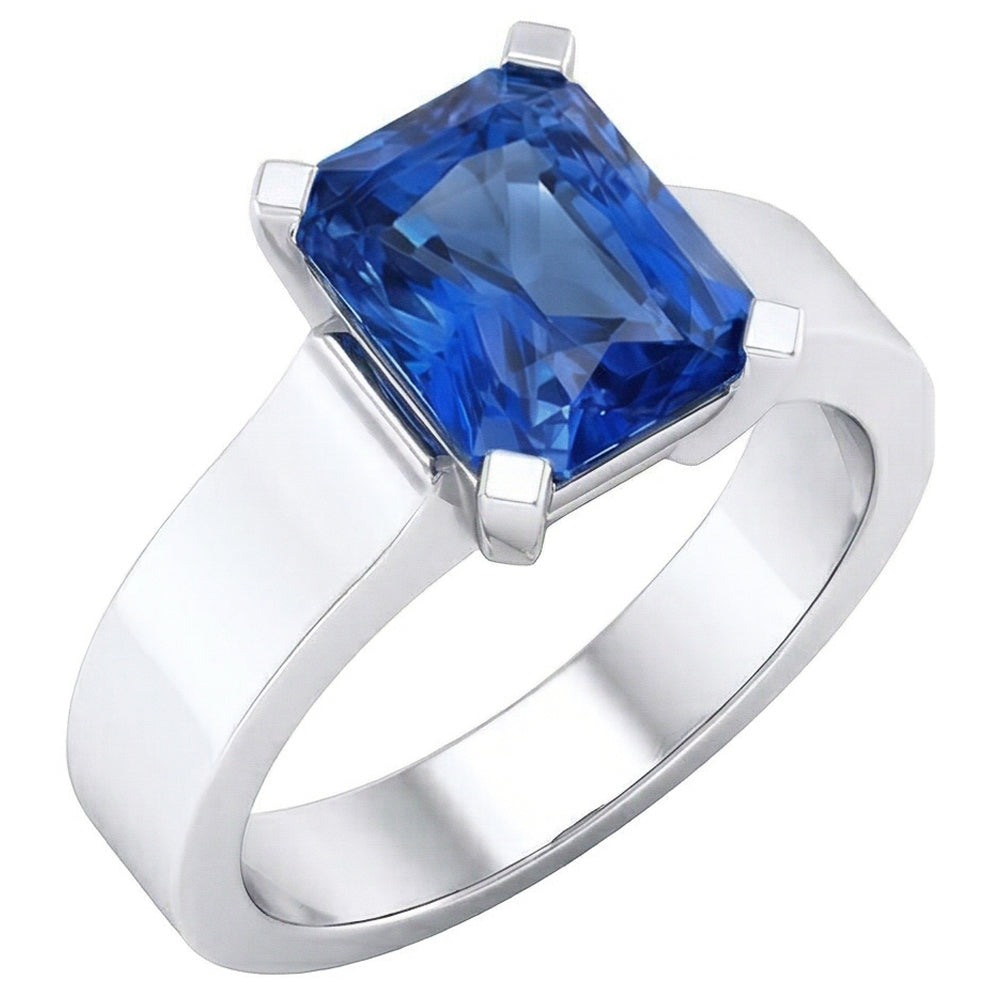 Anello solitario da donna stile voltaggio con gemma di zaffiro blu da 1,50 carati in oro bianco 14K