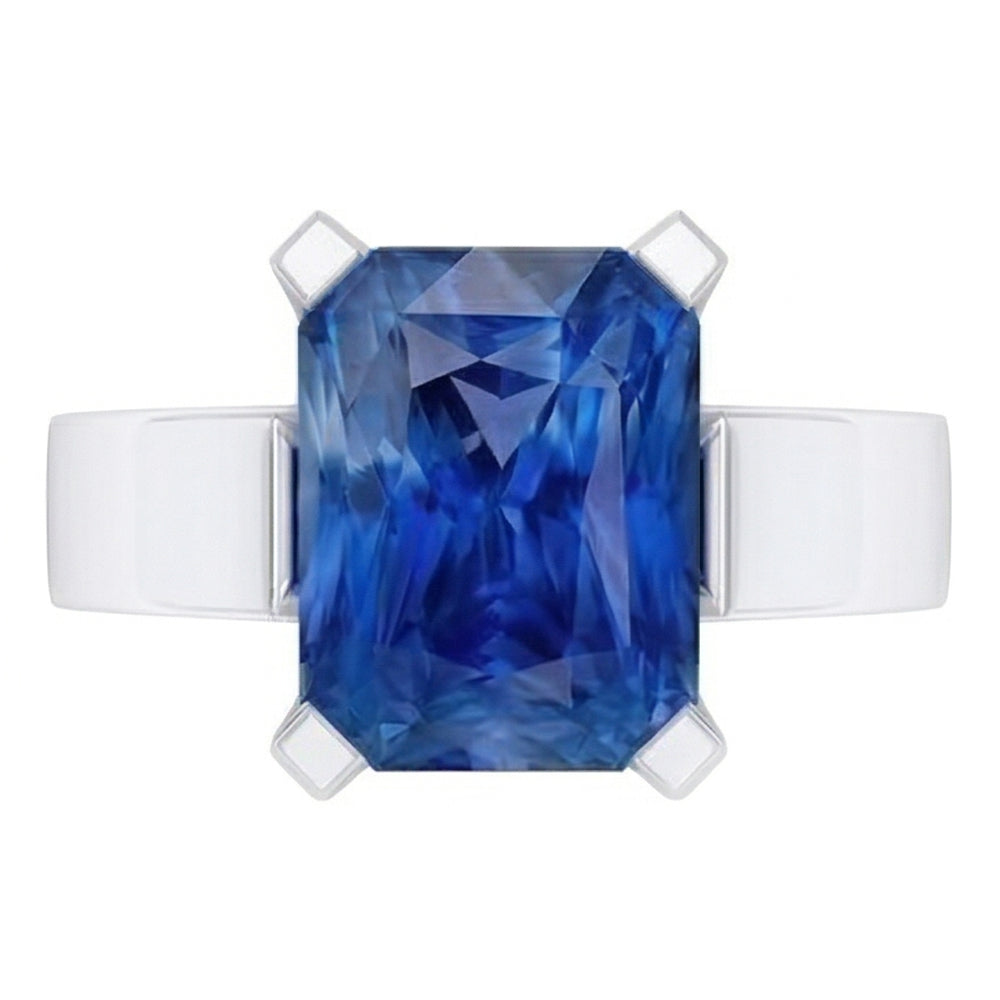 Anello solitario da donna stile voltaggio con gemma di zaffiro blu da 1,50 carati in oro bianco 14K