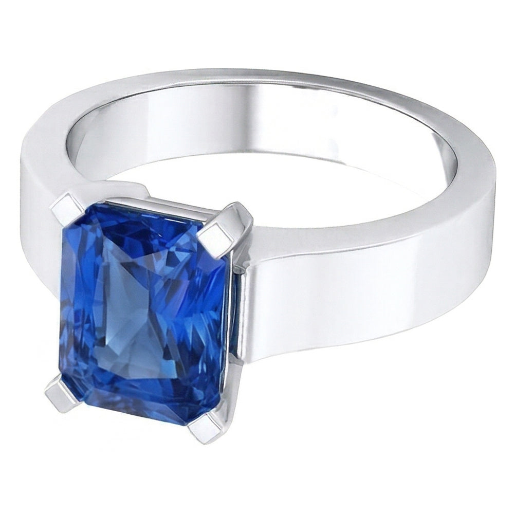 Anello solitario da donna stile voltaggio con gemma di zaffiro blu da 1,50 carati in oro bianco 14K