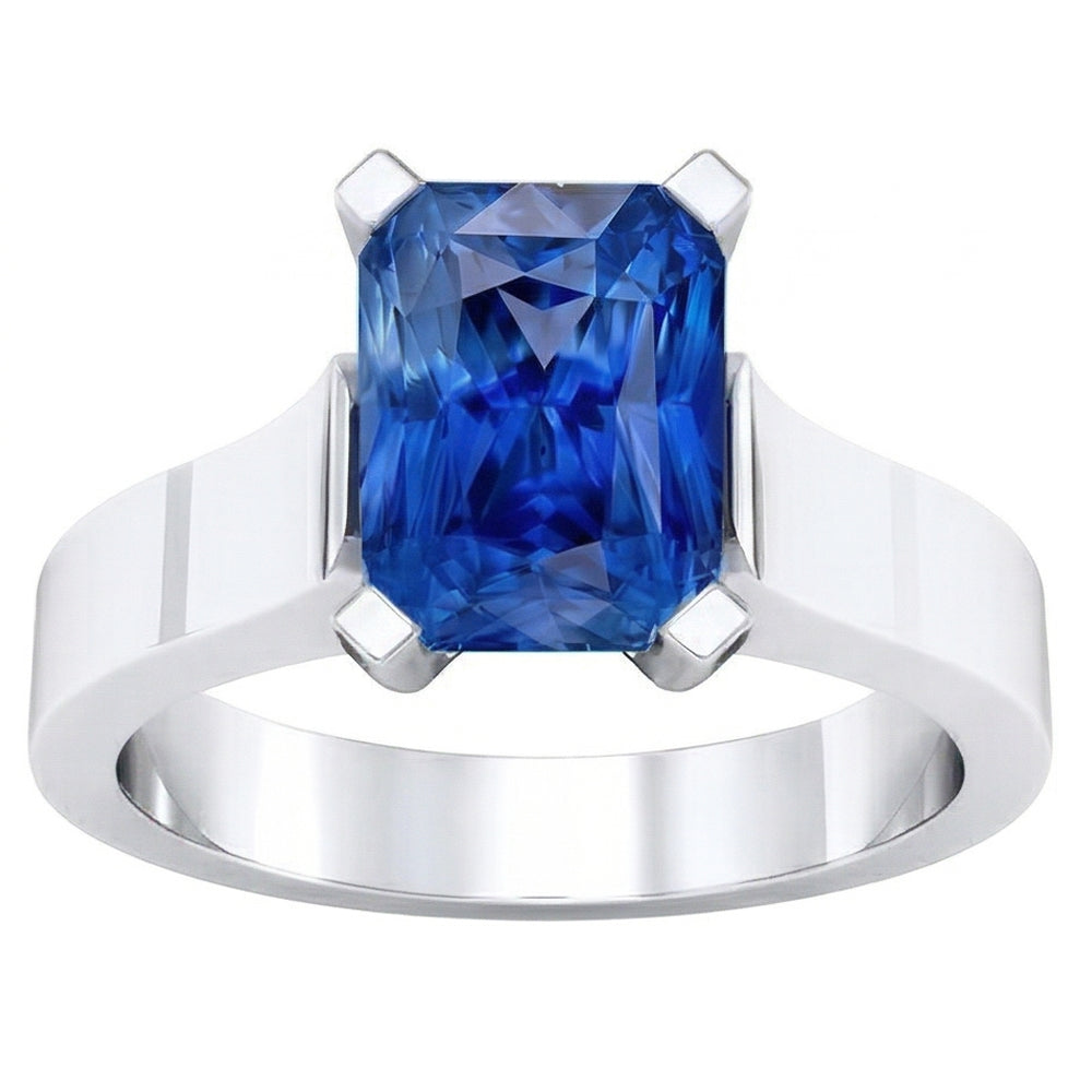 Anello solitario da donna stile voltaggio con gemma di zaffiro blu da 1,50 carati in oro bianco 14K