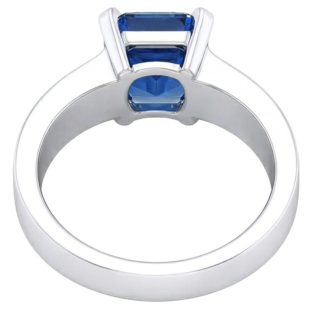 Anello solitario da donna stile voltaggio con gemma di zaffiro blu da 1,50 carati in oro bianco 14K