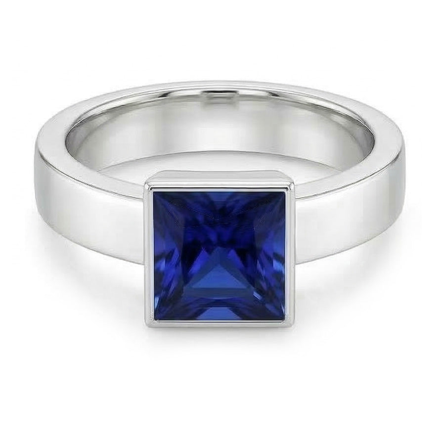 Anello solitario da uomo Princess Ceylon Sapphire con castone in oro bianco 5 carati