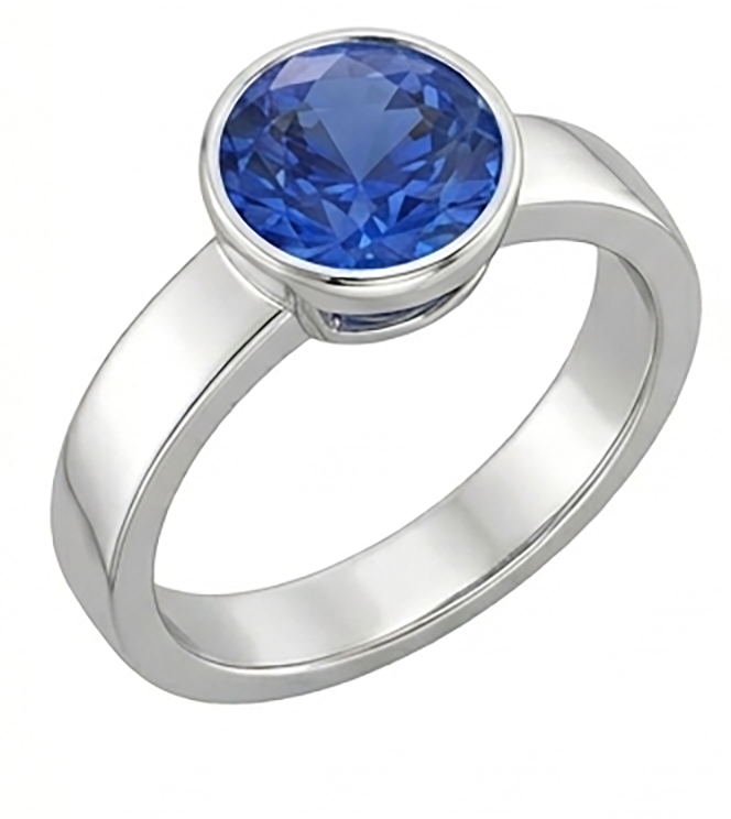 Anello solitario da uomo con castone rotondo zaffiro blu 2 carati gambo spesso