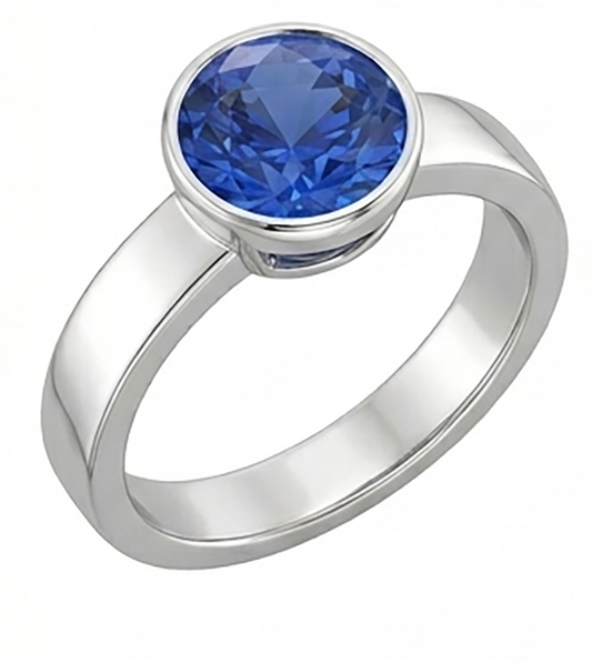 Anello solitario da uomo con castone rotondo zaffiro blu 2 carati gambo spesso