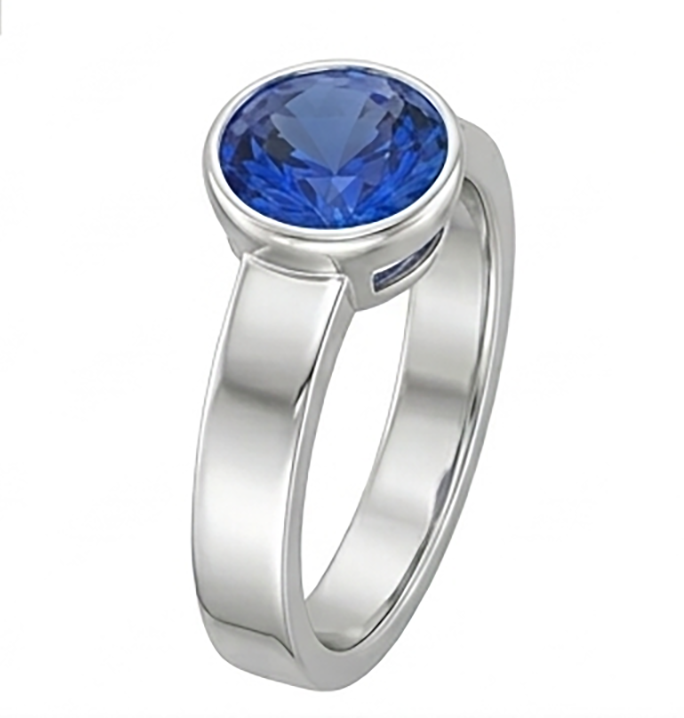 Anello solitario da uomo con castone rotondo zaffiro blu 2 carati gambo spesso
