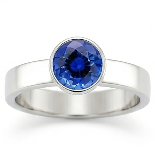 Anello solitario da uomo con castone rotondo zaffiro blu 2 carati gambo spesso
