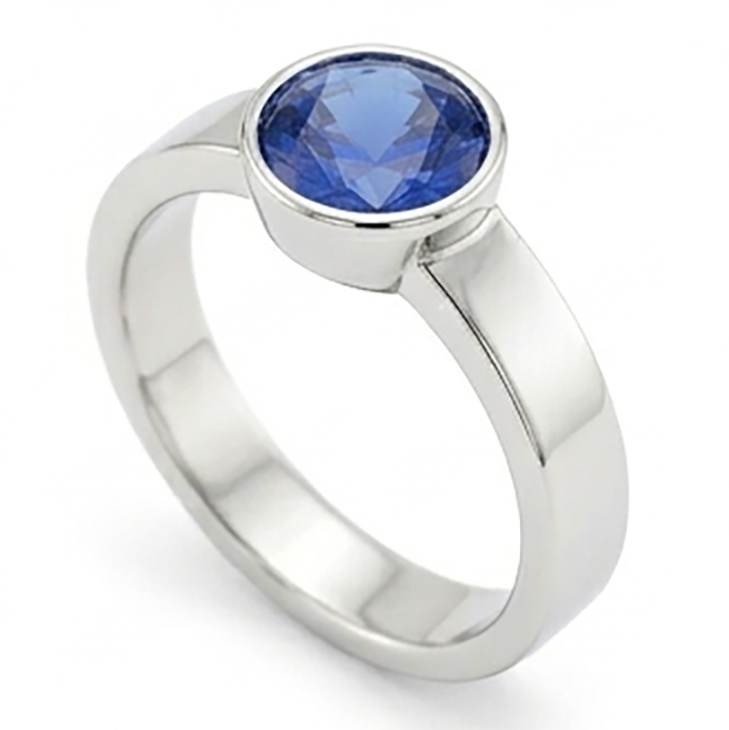 Anello solitario da uomo con castone rotondo zaffiro blu 2 carati gambo spesso
