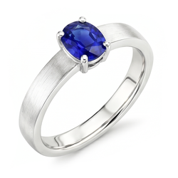 Anello solitario da uomo con zaffiro blu, pietra preziosa naturale ovale da 1,50 carati, oro bianco 14K