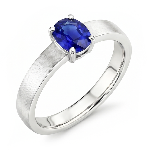 Anello solitario da uomo con zaffiro blu, pietra preziosa naturale ovale da 1,50 carati, oro bianco 14K