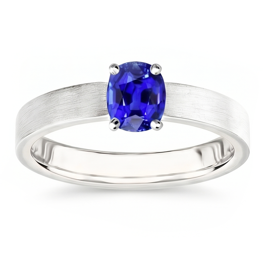 Anello solitario da uomo con zaffiro blu, pietra preziosa naturale ovale da 1,50 carati, oro bianco 14K