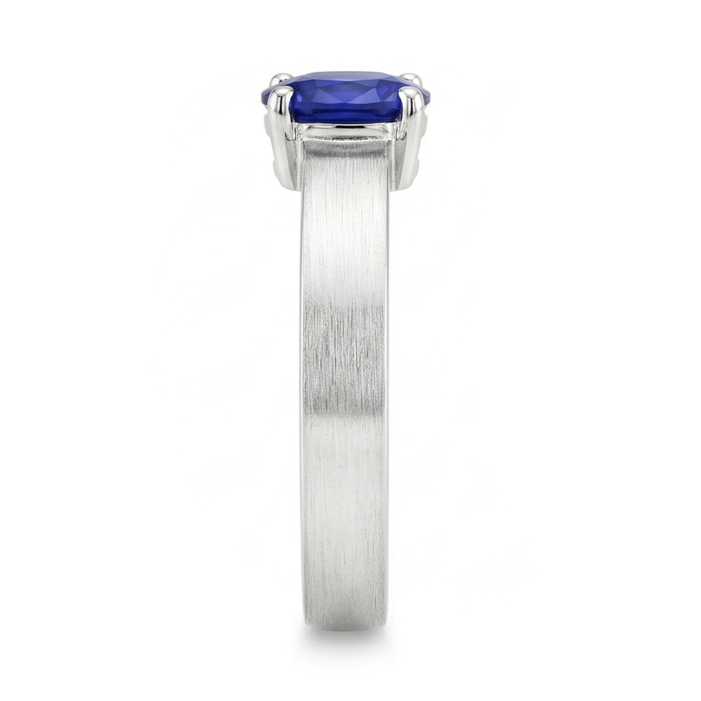Anello solitario da uomo con zaffiro blu, pietra preziosa naturale ovale da 1,50 carati, oro bianco 14K