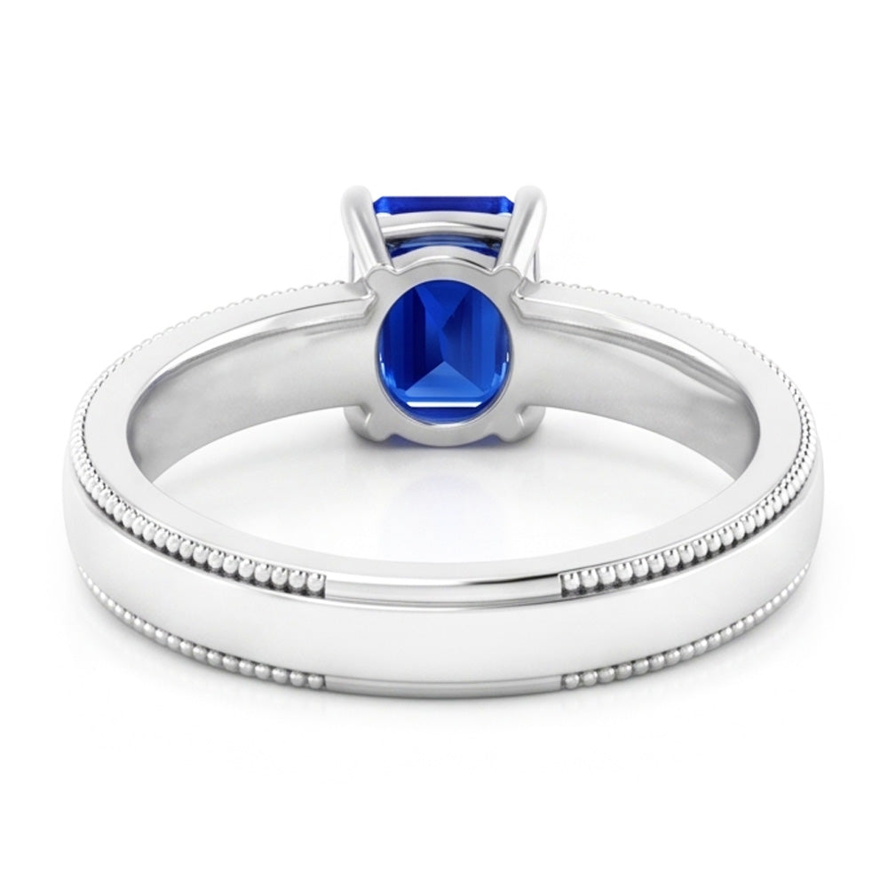 Anello solitario da uomo con zaffiro di Ceylon da 1,50 ct con gambo Milgrain in oro bianco 14K