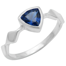 Anello solitario di fidanzamento con castone trilioni blu zaffiro 1 carato con oro bianco 14K